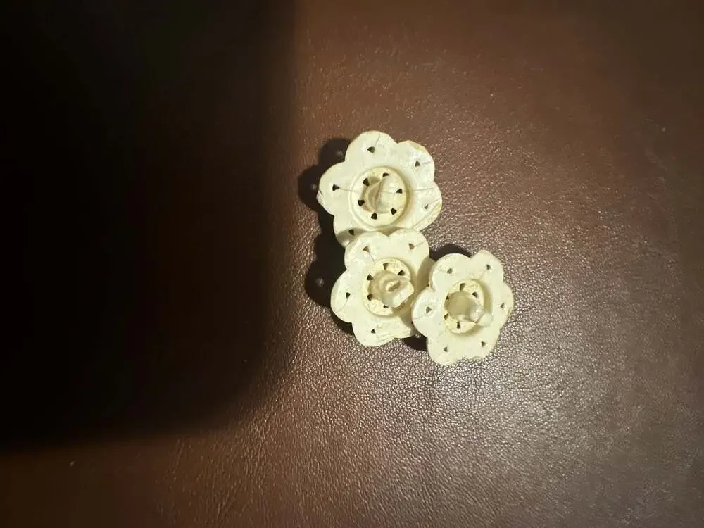 Set of 3 Vintage Off-White Pierced Plastic Shank Flower Buttons